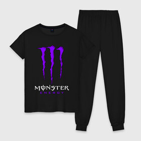 Женская пижама хлопок с принтом MONSTER ENERGY в Новосибирске, 100% хлопок | брюки и футболка прямого кроя, без карманов, на брюках мягкая резинка на поясе и по низу штанин | black monster | bmx | claw | cybersport | energy | monster | monster energy | moto | motocross | race | sport | киберспорт | когти | монстер энерджи | монстр | мото | мотокросс | ралли | скейтбординг | спорт | т | энергия