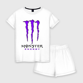 Женская пижама с шортиками хлопок с принтом MONSTER ENERGY в Новосибирске, 100% хлопок | футболка прямого кроя, шорты свободные с широкой мягкой резинкой | black monster | bmx | claw | cybersport | energy | monster | monster energy | moto | motocross | race | sport | киберспорт | когти | монстер энерджи | монстр | мото | мотокросс | ралли | скейтбординг | спорт | т | энергия