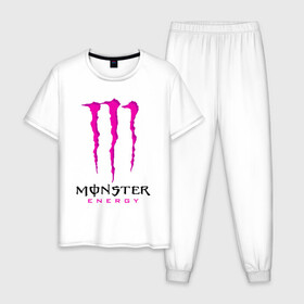 Мужская пижама хлопок с принтом MONSTER ENERGY в Новосибирске, 100% хлопок | брюки и футболка прямого кроя, без карманов, на брюках мягкая резинка на поясе и по низу штанин
 | black monster | bmx | claw | cybersport | energy | monster | monster energy | moto | motocross | race | sport | киберспорт | когти | монстер энерджи | монстр | мото | мотокросс | ралли | скейтбординг | спорт | т | энергия