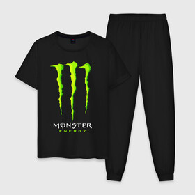 Мужская пижама хлопок с принтом MONSTER ENERGY в Новосибирске, 100% хлопок | брюки и футболка прямого кроя, без карманов, на брюках мягкая резинка на поясе и по низу штанин
 | black monster | bmx | claw | cybersport | energy | monster | monster energy | moto | motocross | race | sport | киберспорт | когти | монстер энерджи | монстр | мото | мотокросс | ралли | скейтбординг | спорт | т | энергия