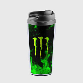 Термокружка-непроливайка с принтом MONSTER ENERGY в Новосибирске, внутренняя часть — пищевой пластик, наружная часть — прозрачный пластик, между ними — полиграфическая вставка с рисунком | объем — 350 мл, герметичная крышка | black monster | bmx | claw | cybersport | energy | monster | monster energy | moto | motocross | race | sport | киберспорт | когти | монстер энерджи | монстр | мото | мотокросс | ралли | скейтбординг | спорт | т | энергия