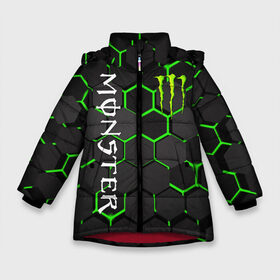 Зимняя куртка для девочек 3D с принтом MONSTER ENERGY в Новосибирске, ткань верха — 100% полиэстер; подклад — 100% полиэстер, утеплитель — 100% полиэстер. | длина ниже бедра, удлиненная спинка, воротник стойка и отстегивающийся капюшон. Есть боковые карманы с листочкой на кнопках, утяжки по низу изделия и внутренний карман на молнии. 

Предусмотрены светоотражающий принт на спинке, радужный светоотражающий элемент на пуллере молнии и на резинке для утяжки. | black monster | bmx | claw | cybersport | energy | monster | monster energy | moto | motocross | race | sport | киберспорт | когти | монстер энерджи | монстр | мото | мотокросс | ралли | скейтбординг | спорт | т | энергия