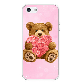 Чехол для iPhone 5/5S матовый с принтом Плюшевый медведь с сердечком в Новосибирске, Силикон | Область печати: задняя сторона чехла, без боковых панелей | арт | животные | картинка | медвежонок | мишка | плюшевый медведь | рисунок | розовые цветы | розочки | розы | сердечко | сердце | сердце из роз | цветы