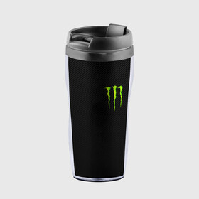 Термокружка-непроливайка с принтом MONSTER ENERGY в Новосибирске, внутренняя часть — пищевой пластик, наружная часть — прозрачный пластик, между ними — полиграфическая вставка с рисунком | объем — 350 мл, герметичная крышка | black monster | bmx | claw | cybersport | energy | monster | monster energy | moto | motocross | race | sport | киберспорт | когти | монстер энерджи | монстр | мото | мотокросс | ралли | скейтбординг | спорт | т | энергия