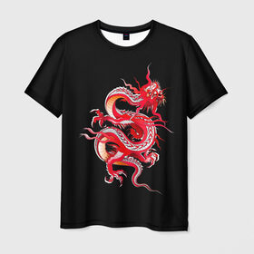Мужская футболка 3D с принтом Дракон в Новосибирске, 100% полиэфир | прямой крой, круглый вырез горловины, длина до линии бедер | арт | дракон | дракоша | животные | картинка | китайский дракон | красный дракон | рисунок | японский дракон | ящер
