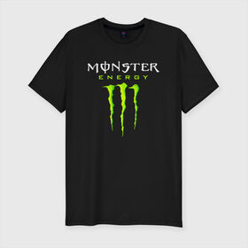 Мужская футболка хлопок Slim с принтом MONSTER ENERGY в Новосибирске, 92% хлопок, 8% лайкра | приталенный силуэт, круглый вырез ворота, длина до линии бедра, короткий рукав | black monster | bmx | claw | cybersport | energy | monster | monster energy | moto | motocross | race | sport | киберспорт | когти | монстер энерджи | монстр | мото | мотокросс | ралли | скейтбординг | спорт | т | энергия