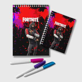 Блокнот с принтом FORTNITE IKONIK в Новосибирске, 100% бумага | 48 листов, плотность листов — 60 г/м2, плотность картонной обложки — 250 г/м2. Листы скреплены удобной пружинной спиралью. Цвет линий — светло-серый
 | Тематика изображения на принте: archetype | fortnite | fortnite 2 | fortnite x | ikonik | marshmello | raven | архетип | ворон | иконик | маршмелло | фортнайт | фортнайт 2 | фортнайт глава 2