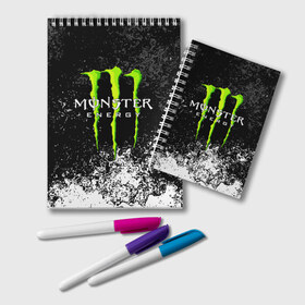 Блокнот с принтом MONSTER ENERGY в Новосибирске, 100% бумага | 48 листов, плотность листов — 60 г/м2, плотность картонной обложки — 250 г/м2. Листы скреплены удобной пружинной спиралью. Цвет линий — светло-серый
 | black monster | bmx | claw | cybersport | energy | monster | monster energy | moto | motocross | race | sport | киберспорт | когти | монстер энерджи | монстр | мото | мотокросс | ралли | скейтбординг | спорт | т | энергия