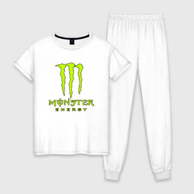 Женская пижама хлопок с принтом MONSTER ENERGY в Новосибирске, 100% хлопок | брюки и футболка прямого кроя, без карманов, на брюках мягкая резинка на поясе и по низу штанин | black monster | bmx | claw | cybersport | energy | monster | monster energy | moto | motocross | race | sport | киберспорт | когти | монстер энерджи | монстр | мото | мотокросс | ралли | скейтбординг | спорт | т | энергия