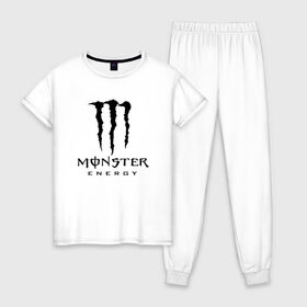 Женская пижама хлопок с принтом MONSTER ENERGY в Новосибирске, 100% хлопок | брюки и футболка прямого кроя, без карманов, на брюках мягкая резинка на поясе и по низу штанин | black monster | bmx | claw | cybersport | energy | monster | monster energy | moto | motocross | race | sport | киберспорт | когти | монстер энерджи | монстр | мото | мотокросс | ралли | скейтбординг | спорт | т | энергия