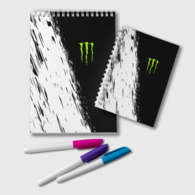 Блокнот с принтом MONSTER ENERGY в Новосибирске, 100% бумага | 48 листов, плотность листов — 60 г/м2, плотность картонной обложки — 250 г/м2. Листы скреплены удобной пружинной спиралью. Цвет линий — светло-серый
 | black monster | bmx | claw | cybersport | energy | monster | monster energy | moto | motocross | race | sport | киберспорт | когти | монстер энерджи | монстр | мото | мотокросс | ралли | скейтбординг | спорт | т | энергия