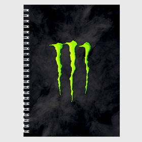 Тетрадь с принтом MONSTER ENERGY в Новосибирске, 100% бумага | 48 листов, плотность листов — 60 г/м2, плотность картонной обложки — 250 г/м2. Листы скреплены сбоку удобной пружинной спиралью. Уголки страниц и обложки скругленные. Цвет линий — светло-серый
 | black monster | bmx | claw | cybersport | energy | monster | monster energy | moto | motocross | race | sport | киберспорт | когти | монстер энерджи | монстр | мото | мотокросс | ралли | скейтбординг | спорт | т | энергия