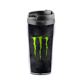 Термокружка-непроливайка с принтом MONSTER ENERGY в Новосибирске, внутренняя часть — пищевой пластик, наружная часть — прозрачный пластик, между ними — полиграфическая вставка с рисунком | объем — 350 мл, герметичная крышка | black monster | bmx | claw | cybersport | energy | monster | monster energy | moto | motocross | race | sport | киберспорт | когти | монстер энерджи | монстр | мото | мотокросс | ралли | скейтбординг | спорт | т | энергия