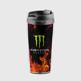 Термокружка-непроливайка с принтом MONSTER ENERGY  в Новосибирске, внутренняя часть — пищевой пластик, наружная часть — прозрачный пластик, между ними — полиграфическая вставка с рисунком | объем — 350 мл, герметичная крышка | black monster | bmx | claw | cybersport | energy | monster | monster energy | moto | motocross | race | sport | киберспорт | когти | монстер энерджи | монстр | мото | мотокросс | ралли | скейтбординг | спорт | т | энергия