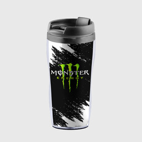 Термокружка-непроливайка с принтом MONSTER ENERGY  в Новосибирске, внутренняя часть — пищевой пластик, наружная часть — прозрачный пластик, между ними — полиграфическая вставка с рисунком | объем — 350 мл, герметичная крышка | black monster | bmx | claw | cybersport | energy | monster | monster energy | moto | motocross | race | sport | киберспорт | когти | монстер энерджи | монстр | мото | мотокросс | ралли | скейтбординг | спорт | т | энергия