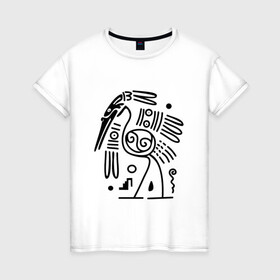 Женская футболка хлопок с принтом Журавль в Новосибирске, 100% хлопок | прямой крой, круглый вырез горловины, длина до линии бедер, слегка спущенное плечо | арт | древний рисунок журавль | животные | картинка | наскальный рисунок журавль | рисунок