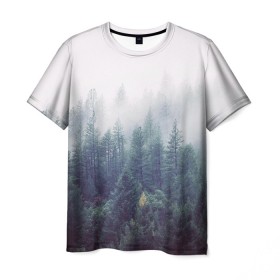 Мужская футболка 3D с принтом Сибирский лес в Новосибирске, 100% полиэфир | прямой крой, круглый вырез горловины, длина до линии бедер | siberia | trees | wood | деревья | ели | ёлки | ель | зеленый лес | лес | лес в тумане | леса | природа | сибирский лес | сибирь | таежные леса | таёжный лес | тайга | туман
