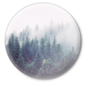 Значок с принтом Сибирский лес в Новосибирске,  металл | круглая форма, металлическая застежка в виде булавки | siberia | trees | wood | деревья | ели | ёлки | ель | зеленый лес | лес | лес в тумане | леса | природа | сибирский лес | сибирь | таежные леса | таёжный лес | тайга | туман