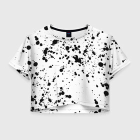 Женская футболка Crop-top 3D с принтом Далматинец - брызги чёрными пятнами в Новосибирске, 100% полиэстер | круглая горловина, длина футболки до линии талии, рукава с отворотами | брызги краски | далматинец | краска | пятно | с брызгами | черные пятна