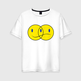 Женская футболка хлопок Oversize с принтом Смайл (Z) в Новосибирске, 100% хлопок | свободный крой, круглый ворот, спущенный рукав, длина до линии бедер
 | emoji | smail | smile | мордочка | рожица | смаил | смайл | улыбка | эмоджи