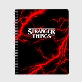 Тетрадь с принтом STRANGER THINGS в Новосибирске, 100% бумага | 48 листов, плотность листов — 60 г/м2, плотность картонной обложки — 250 г/м2. Листы скреплены сбоку удобной пружинной спиралью. Уголки страниц и обложки скругленные. Цвет линий — светло-серый
 | 11 | stranger things | одди | одиннадцатая | очень странные дела | сериалы