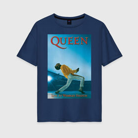 Женская футболка хлопок Oversize с принтом Queen в Новосибирске, 100% хлопок | свободный крой, круглый ворот, спущенный рукав, длина до линии бедер
 | queen | арт | музыка | рок | фредди меркьюри