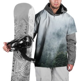 Накидка на куртку 3D с принтом Туманный лес в Новосибирске, 100% полиэстер |  | белый | зеленый | лес | облака | облако | природа | темный | туман