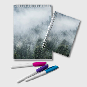 Блокнот с принтом Туманный лес в Новосибирске, 100% бумага | 48 листов, плотность листов — 60 г/м2, плотность картонной обложки — 250 г/м2. Листы скреплены удобной пружинной спиралью. Цвет линий — светло-серый
 | белый | зеленый | лес | облака | облако | природа | темный | туман