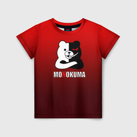Детская футболка 3D с принтом Monokuma в Новосибирске, 100% гипоаллергенный полиэфир | прямой крой, круглый вырез горловины, длина до линии бедер, чуть спущенное плечо, ткань немного тянется | Тематика изображения на принте: anime | danganropna | monokuma | аниме | анимэ | медведь | мишка | монокума | мономишка | черно белый медведь
