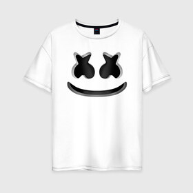 Женская футболка хлопок Oversize с принтом FORTNITE x MARSHMELLO 3D в Новосибирске, 100% хлопок | свободный крой, круглый ворот, спущенный рукав, длина до линии бедер
 | deadmau5 | fortnite | fortnite 2 | fortnite x маршмелло | ikonik | marshmello | ninja | ninja streamer | raven | travis scott | ворон | иконик | ниндзя | пили | рейвен | трэвис скотт | фортнайт