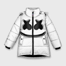 Зимняя куртка для девочек 3D с принтом FORTNITE x MARSHMELLO 3D в Новосибирске, ткань верха — 100% полиэстер; подклад — 100% полиэстер, утеплитель — 100% полиэстер. | длина ниже бедра, удлиненная спинка, воротник стойка и отстегивающийся капюшон. Есть боковые карманы с листочкой на кнопках, утяжки по низу изделия и внутренний карман на молнии. 

Предусмотрены светоотражающий принт на спинке, радужный светоотражающий элемент на пуллере молнии и на резинке для утяжки. | deadmau5 | fortnite | fortnite 2 | fortnite x маршмелло | ikonik | marshmello | ninja | ninja streamer | raven | travis scott | ворон | иконик | ниндзя | пили | рейвен | трэвис скотт | фортнайт