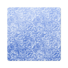 Магнит виниловый Квадрат с принтом Волны на голубом фоне в Новосибирске, полимерный материал с магнитным слоем | размер 9*9 см, закругленные углы | textures | абстракция | белый | вода | водный | водяной | волны | дудл | дудлинг | завитки | загогулини | линии | морской | полосы | текстуры | фон