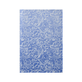 Обложка для паспорта матовая кожа с принтом Волны на голубом фоне в Новосибирске, натуральная матовая кожа | размер 19,3 х 13,7 см; прозрачные пластиковые крепления | textures | абстракция | белый | вода | водный | водяной | волны | дудл | дудлинг | завитки | загогулини | линии | морской | полосы | текстуры | фон