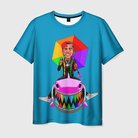 Мужская футболка 3D с принтом 6IX9INE в Новосибирске, 100% полиэфир | прямой крой, круглый вырез горловины, длина до линии бедер | 6 | 6ix9ine | 9 | america | gang | gangsta | gooba | keke | koko | music | rap | shark | tekashi | usa | акула | америка | музыка | реп | рэп | текаши