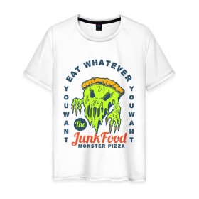 Мужская футболка хлопок с принтом Monster Pizza в Новосибирске, 100% хлопок | прямой крой, круглый вырез горловины, длина до линии бедер, слегка спущенное плечо. | art | fast food | food | monster | pizza | арт | еда | монстр | надпись | пицца | текст | фастфуд | фраза