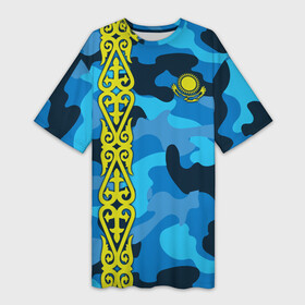 Платье-футболка 3D с принтом Qazaqstan в Новосибирске,  |  | kazakh | kazakhstan | kz | qazaqstan | алма ата | астана | дарига | каз | казах | казахстан | кз | майда | назарбаев | нур султан | нурсултан | рк | тенге | токаев | чуйская долина