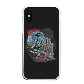 Чехол для iPhone XS Max матовый с принтом Dino Punk в Новосибирске, Силикон | Область печати: задняя сторона чехла, без боковых панелей | art | dinosaur | mohawk | moon | punk | арт | динозавр | животные | ирокез | картинка | луна | панк | рисунок