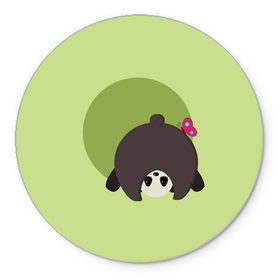 Коврик для мышки круглый с принтом Прикольная панда с бабочкой в Новосибирске, резина и полиэстер | круглая форма, изображение наносится на всю лицевую часть | бабочка | вектор | графика | детский | зеленый | игра | минимализм | панда | примитив | простой | рисунок | смешной | хвост