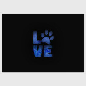 Поздравительная открытка с принтом Любовь к собакам и животным в Новосибирске, 100% бумага | плотность бумаги 280 г/м2, матовая, на обратной стороне линовка и место для марки
 | английский | большие буквы | иностранные | лапа | любит животных | любитель собак | любовь | надпись | синий | след | слово | смысл | собачник