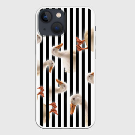 Чехол для iPhone 13 mini с принтом Гуси в Новосибирске,  |  | chanel | non | stop | анти | арт | без | белый | бренд | герой | голова | границ | гуси | гучи | гуччи | для | животные | знак | картинка | коко | лого | нонстоп | пародия | пасть | перс | персонаж | полосы | птицы