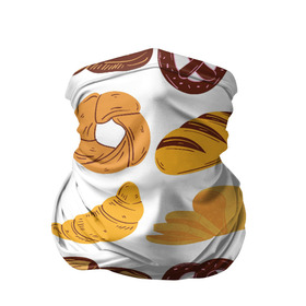 Бандана-труба 3D с принтом Булки в Новосибирске, 100% полиэстер, ткань с особыми свойствами — Activecool | плотность 150‒180 г/м2; хорошо тянется, но сохраняет форму | doodling | textures | tiles | булка | вкусно | выпечка | дудлинг | круассан | тайлы | текстуры | фон | хлеб