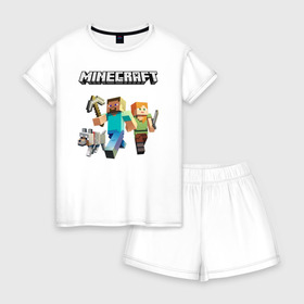Женская пижама с шортиками хлопок с принтом MINECRAFT в Новосибирске, 100% хлопок | футболка прямого кроя, шорты свободные с широкой мягкой резинкой | block | creeper | cube | minecraft | pixel | блок | геометрия | крафт | крипер | кубики | майнкрафт | пиксели