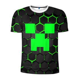 Мужская футболка 3D спортивная с принтом MINECRAFT CREEPER в Новосибирске, 100% полиэстер с улучшенными характеристиками | приталенный силуэт, круглая горловина, широкие плечи, сужается к линии бедра | Тематика изображения на принте: block | creeper | cube | minecraft | pixel | блок | геометрия | крафт | крипер | кубики | майнкрафт | пиксели