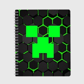 Тетрадь с принтом MINECRAFT CREEPER в Новосибирске, 100% бумага | 48 листов, плотность листов — 60 г/м2, плотность картонной обложки — 250 г/м2. Листы скреплены сбоку удобной пружинной спиралью. Уголки страниц и обложки скругленные. Цвет линий — светло-серый
 | Тематика изображения на принте: block | creeper | cube | minecraft | pixel | блок | геометрия | крафт | крипер | кубики | майнкрафт | пиксели