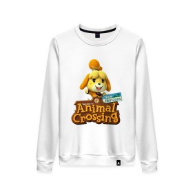 Женский свитшот хлопок с принтом Animal Crossing Isabelle в Новосибирске, 100% хлопок | прямой крой, круглый вырез, на манжетах и по низу широкая трикотажная резинка  | animal crossing | isabelle | nintendo | детская | женская | игра | изабель | изабэль | мультик | мультяшный | нинтендо | рисованный | рисунок | собака | собачка | энимал кроссинг