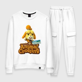 Женский костюм хлопок с принтом Animal Crossing Isabelle в Новосибирске, 100% хлопок | на свитшоте круглая горловина, мягкая резинка по низу. Брюки заужены к низу, на них два вида карманов: два 