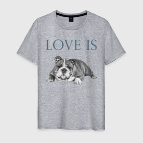 Мужская футболка хлопок с принтом Любовь - это бульдог в Новосибирске, 100% хлопок | прямой крой, круглый вырез горловины, длина до линии бедер, слегка спущенное плечо. | английский бульдог | бульдог | дрессировка | забота | любовь | собака | собаки | собачка | собачник | увлечение | хобби