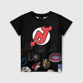 Детская футболка 3D с принтом NHL New Jersey Devils (Z) в Новосибирске, 100% гипоаллергенный полиэфир | прямой крой, круглый вырез горловины, длина до линии бедер, чуть спущенное плечо, ткань немного тянется | Тематика изображения на принте: anaheim ducks | arizona coyotes | boston bruins | buffalo sabres | calgary flames | carolina hurricanes | chicago blackhawks | colorado | hockey | new jersey devils | nhl | нхл | паттерн | спорт | хоккей