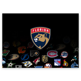 Поздравительная открытка с принтом NHL Florida Panthers (Z) в Новосибирске, 100% бумага | плотность бумаги 280 г/м2, матовая, на обратной стороне линовка и место для марки
 | anaheim ducks | arizona coyotes | boston bruins | buffalo sabres | calgary flames | canadiens de montreal | chicago blackhawks | colorado | florida panthers | hockey | nhl | нхл | паттерн | спорт | хоккей