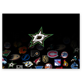 Поздравительная открытка с принтом NHL Dallas Stars (Z) в Новосибирске, 100% бумага | плотность бумаги 280 г/м2, матовая, на обратной стороне линовка и место для марки
 | anaheim ducks | arizona coyotes | boston bruins | buffalo sabres | calgary flames | carolina hurricanes | chicago blackhawks | colorado | dallas stars | hockey | nhl | нхл | паттерн | спорт | хоккей